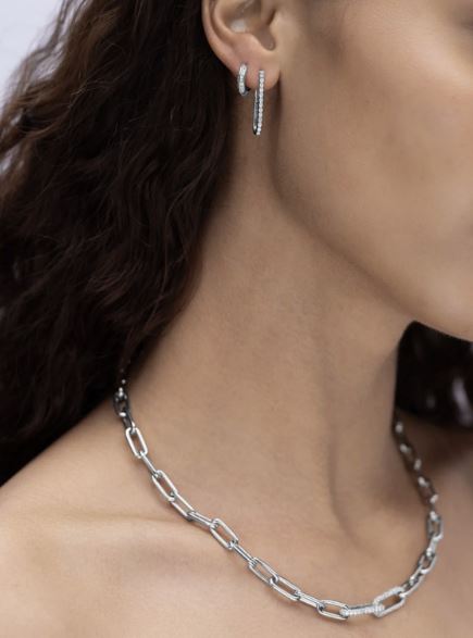 Paperclip Sterling Silver Diamond Earrings