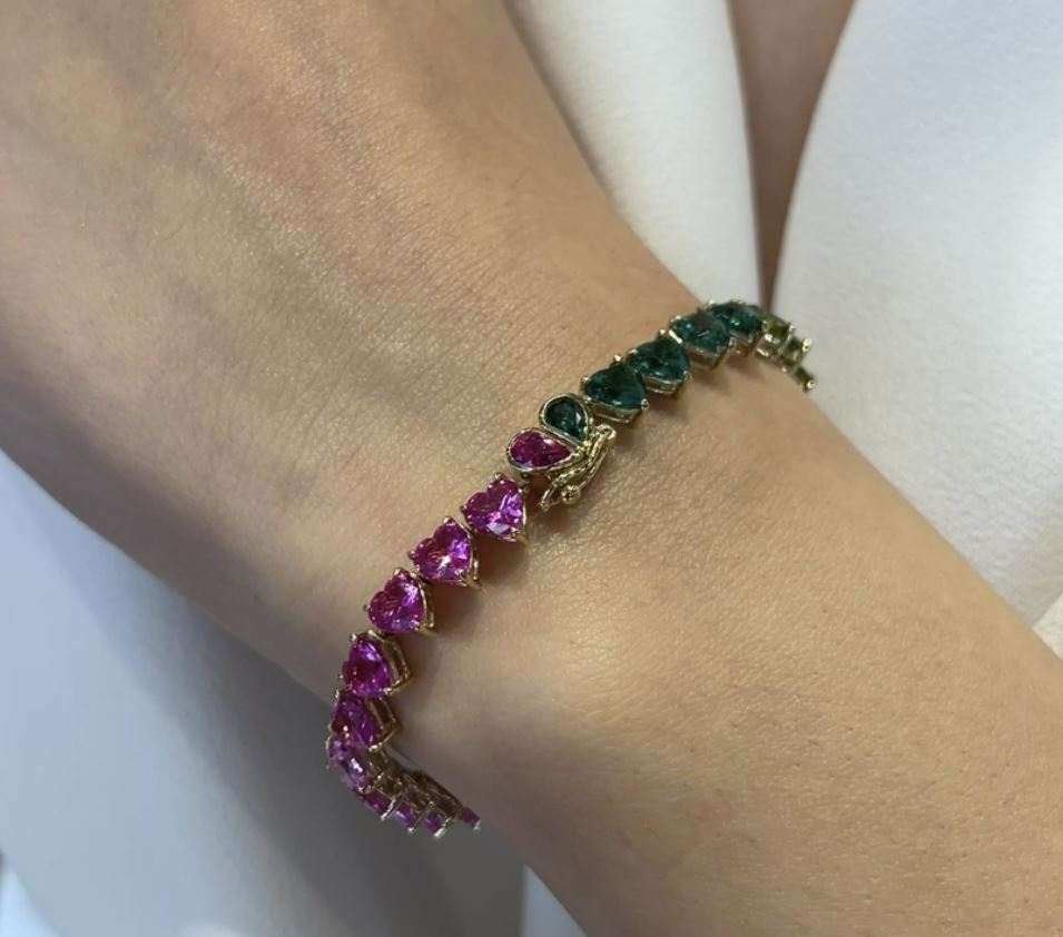 Peony 18K Gold Vermeil Lab-Grown Multi-Stone Eternity Heart Bracelet