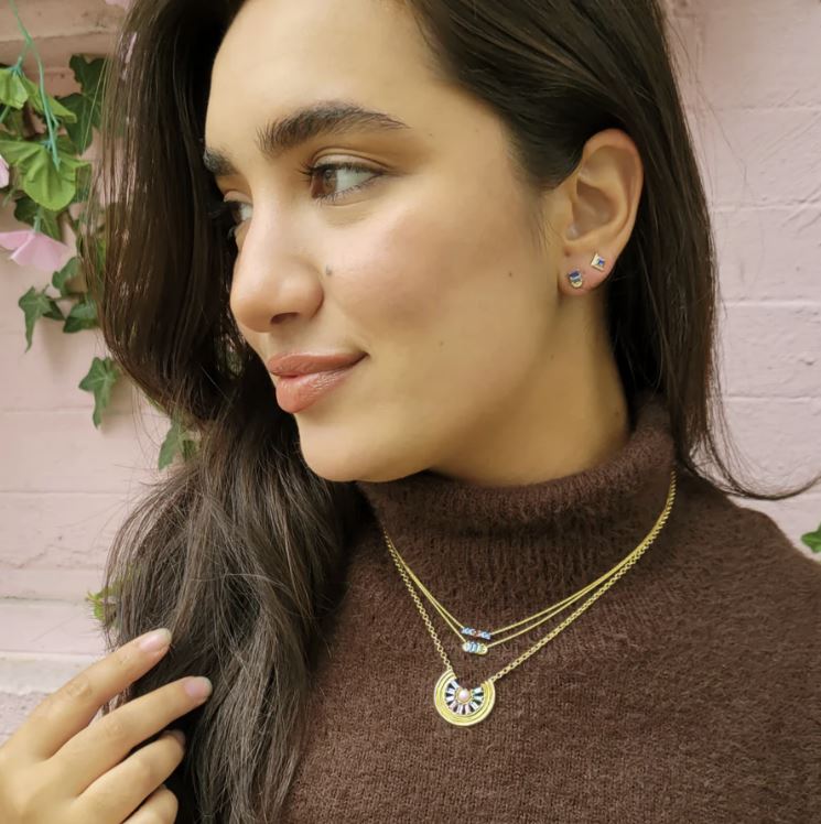 Revival Mini Deep Sea 14K Gold Sapphire Stud Earrings
