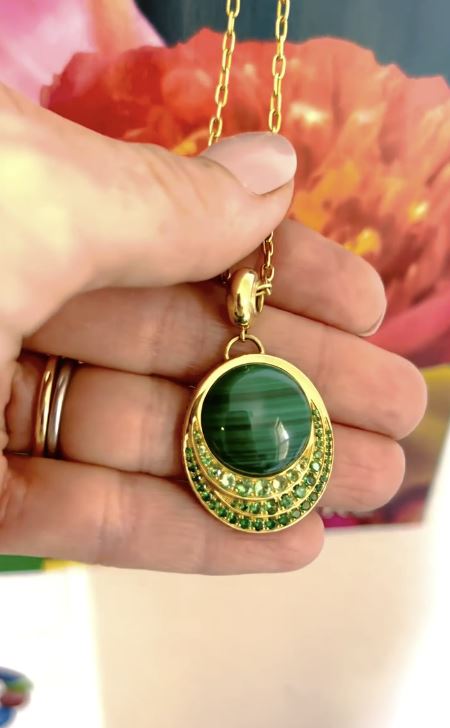 Color Wave 18K Gold Malachite and Tsavorite Pendant Necklace