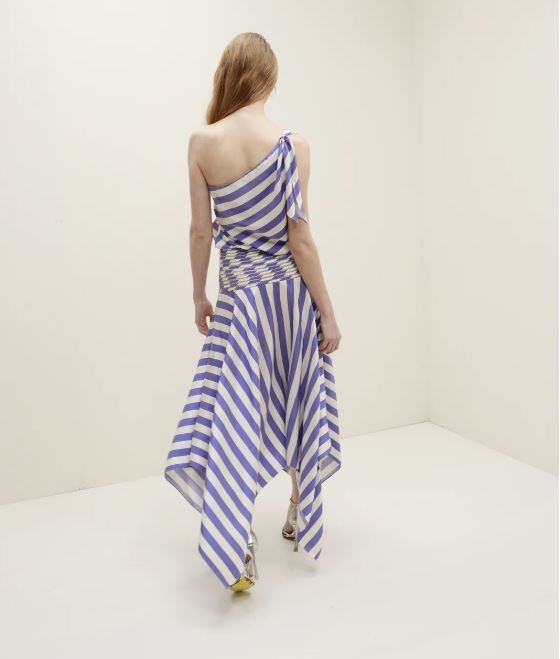 Banda Asymmetric Striped Silk Dress