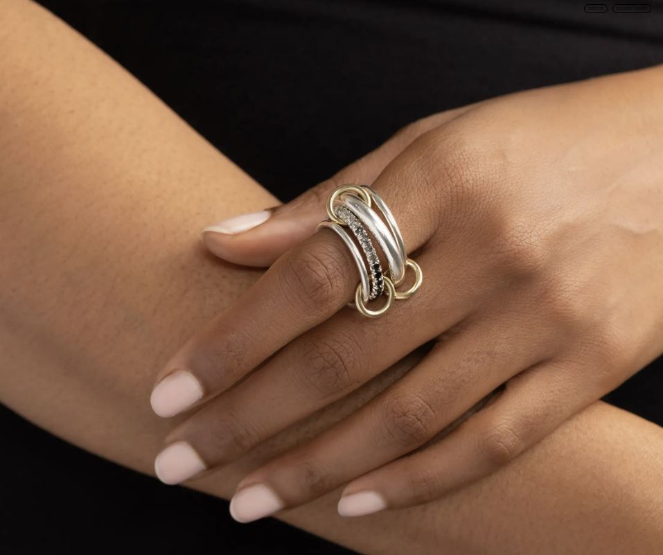 Janssen Noir 18K Gold Sterling Silver Ombré Diamond Linked Rings