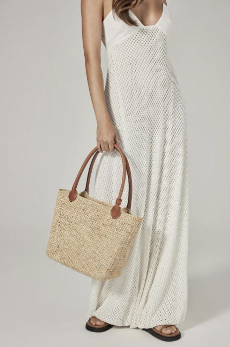 Ampara Leather Trimmed Crocheted Raffia Tote