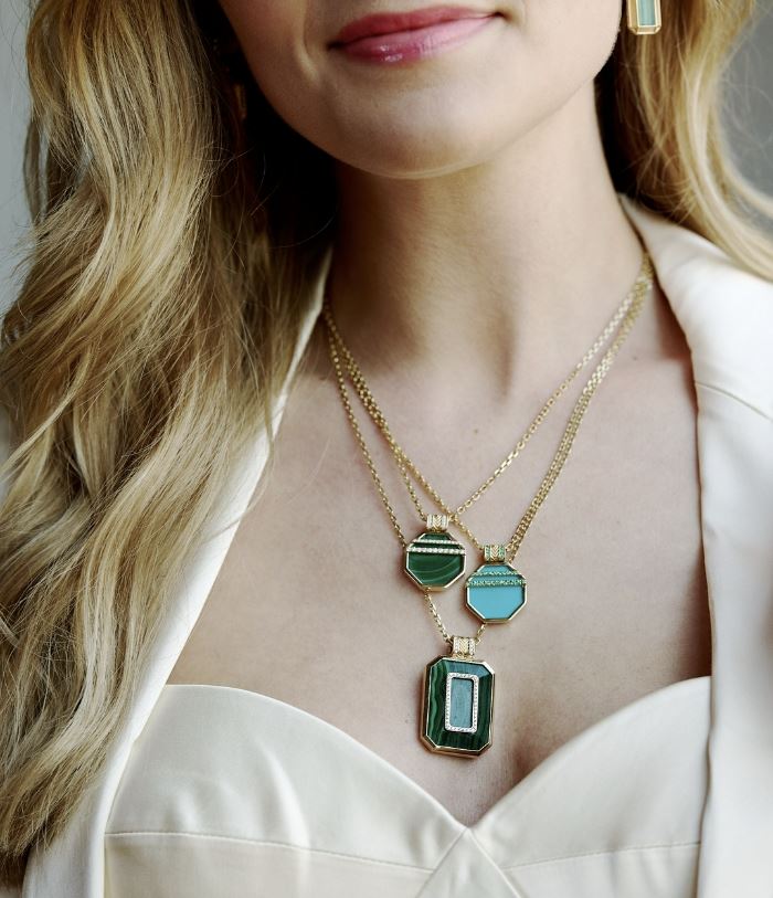 Spark 14K Gold Malachite and Diamond Octagon Pendant Necklace
