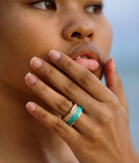 Composition 18K Gold Turquoise and Diamond Pavé Ring