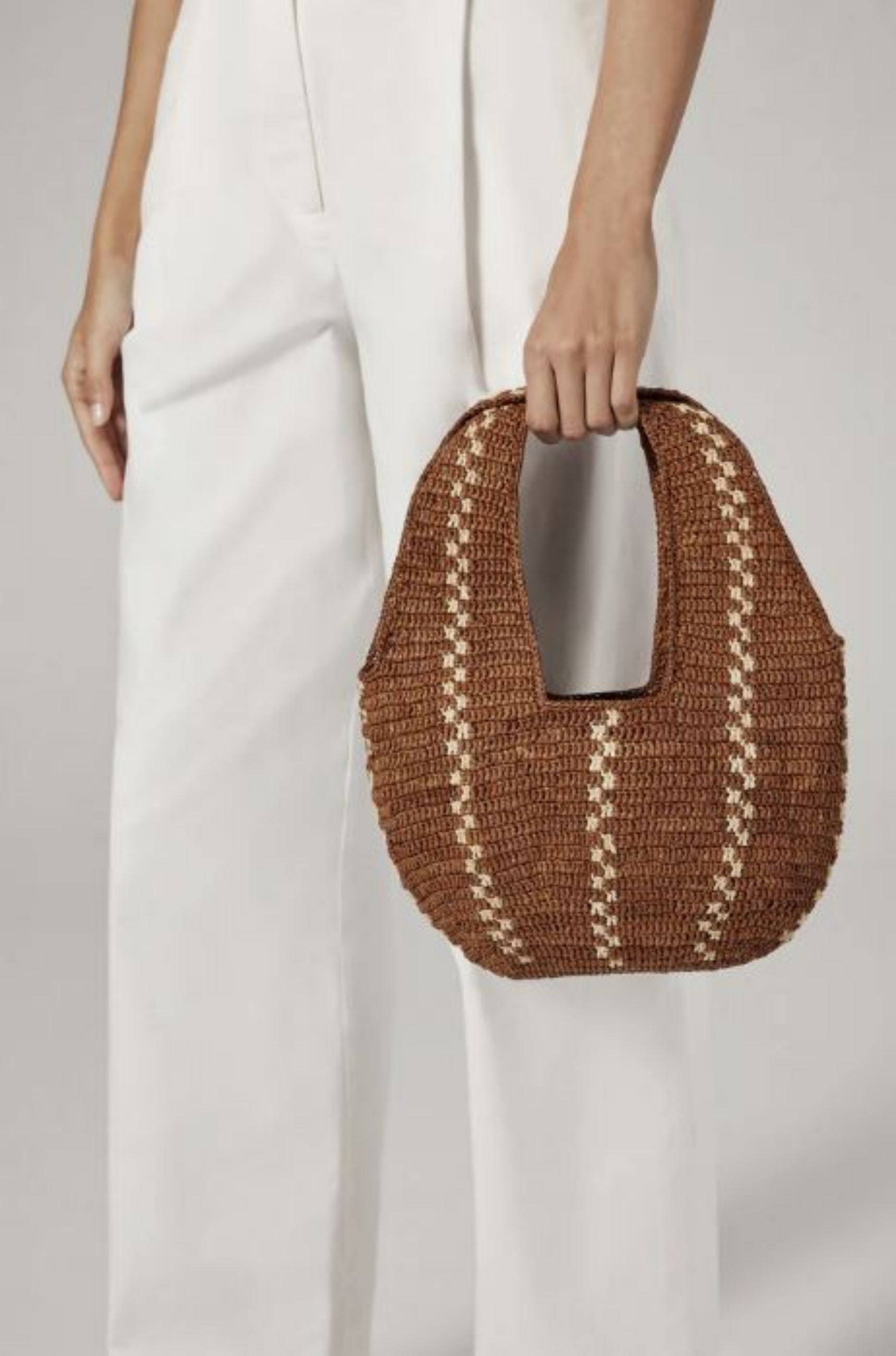 Aquarius Stitch Detail Raffia Shoulder Bag