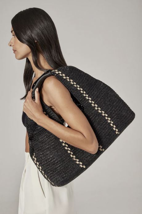 Large Euphoria Stitch Detail Raffia Shoulder Bag