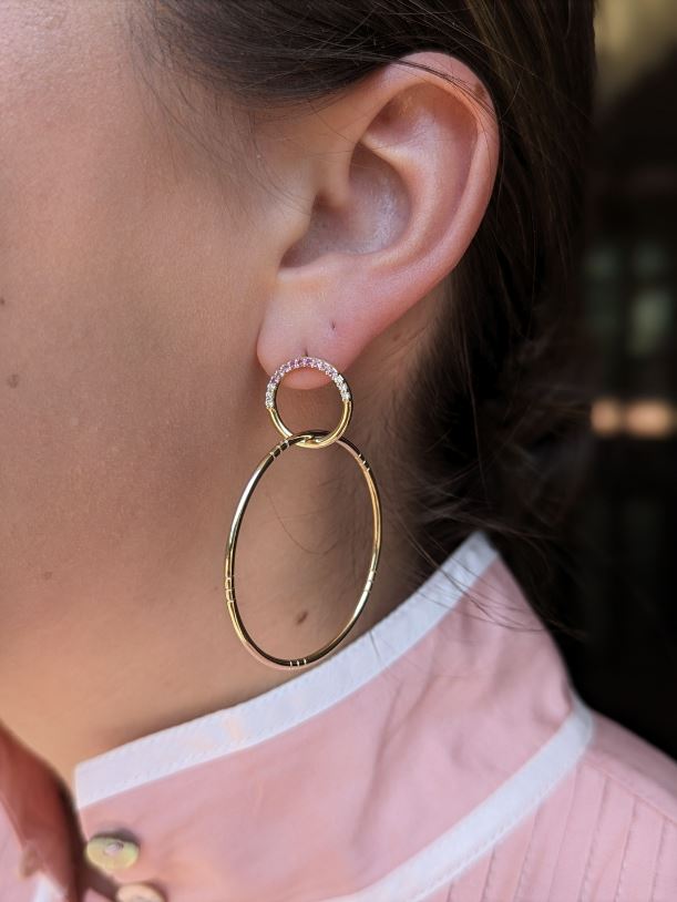 Crew 14K Gold Pink Sapphire and Diamond Double Hoop Earrings