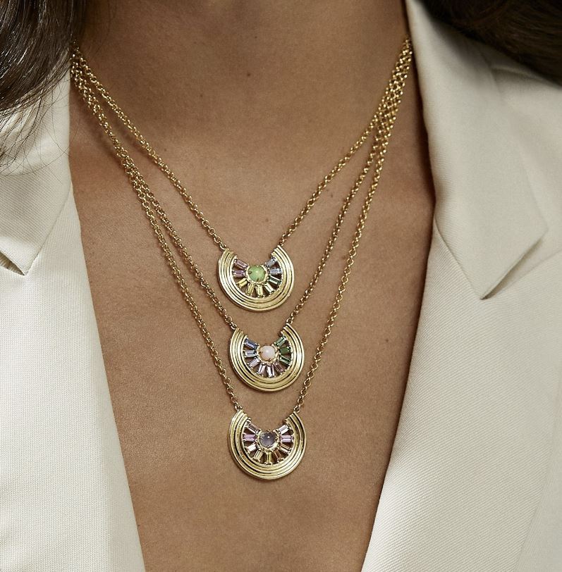 Sunset Revival 14K Gold Multi-Stone Pendant Necklace