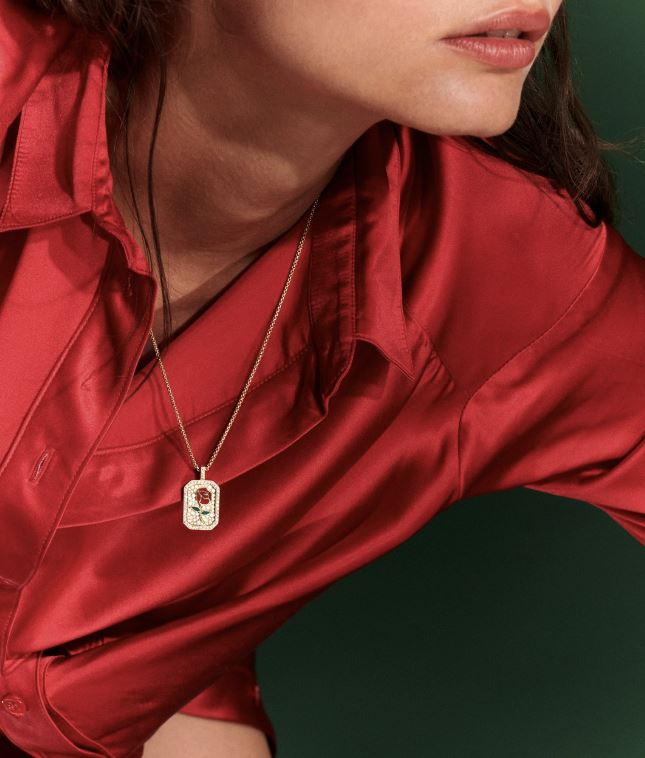 Rose Antique 18K Gold Lacquer and Lab-Grown Diamond Pendant Necklace