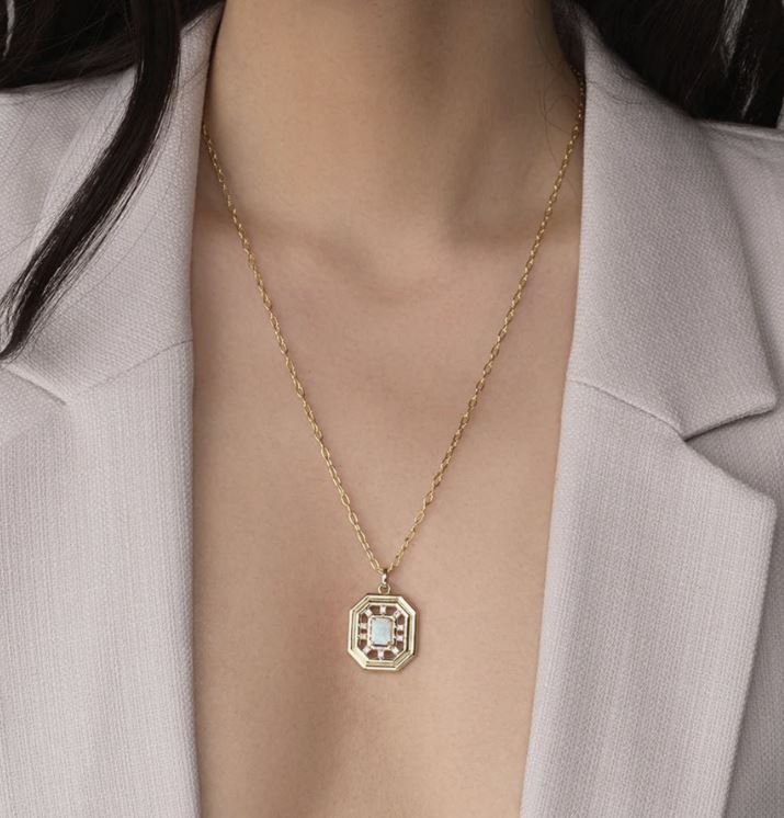 Revival Midi Nouveau 14K Gold Opal and Diamond Pendant Necklace