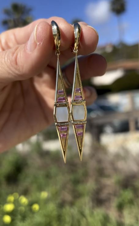 Solara 18K Gold Mother of Pearl and Sapphire Earrings