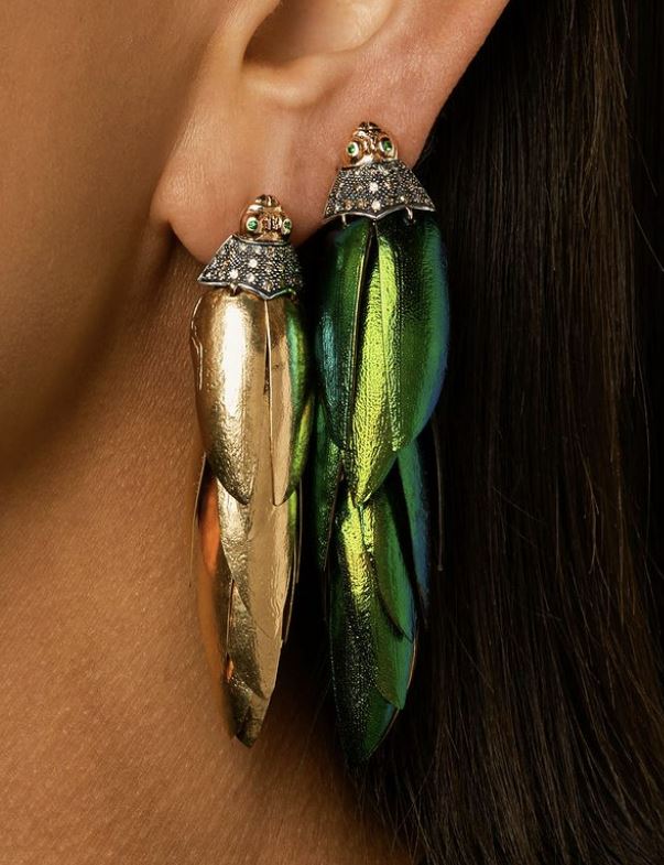 Scarab Bunch 18K Gold Silver and Diamond Single Earring