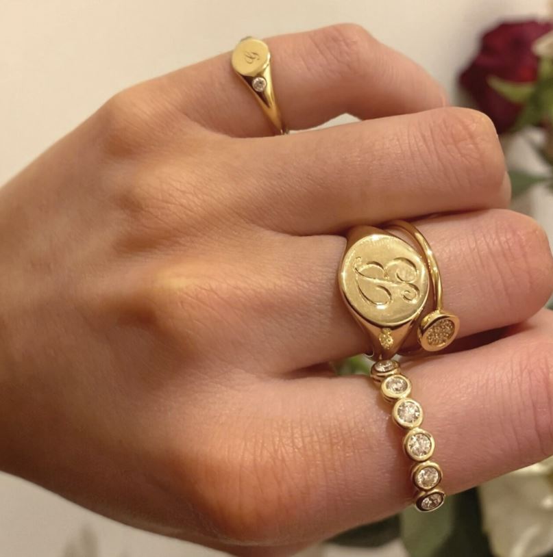 Petite 14K Gold Diamond Signet Ring
