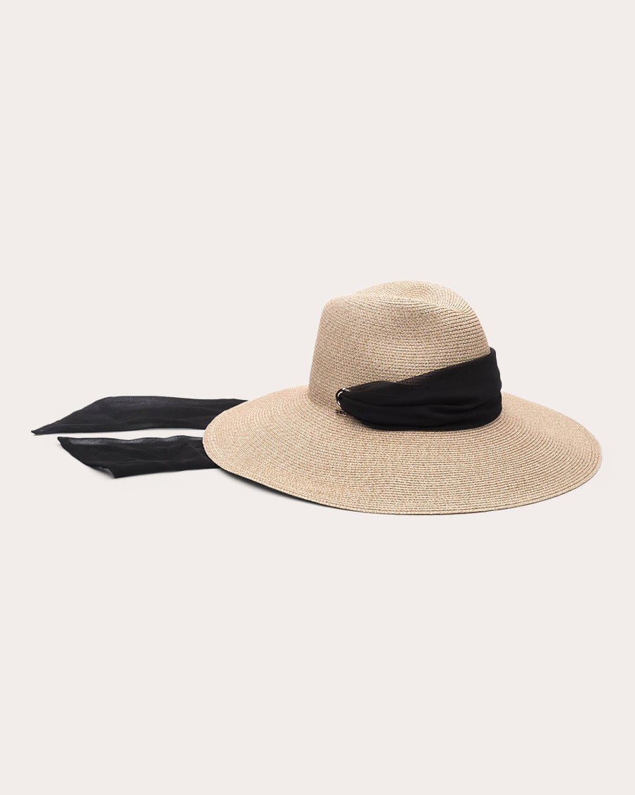 Cassidy Satin Scarf-Trimmed Wide-Brim Fedora