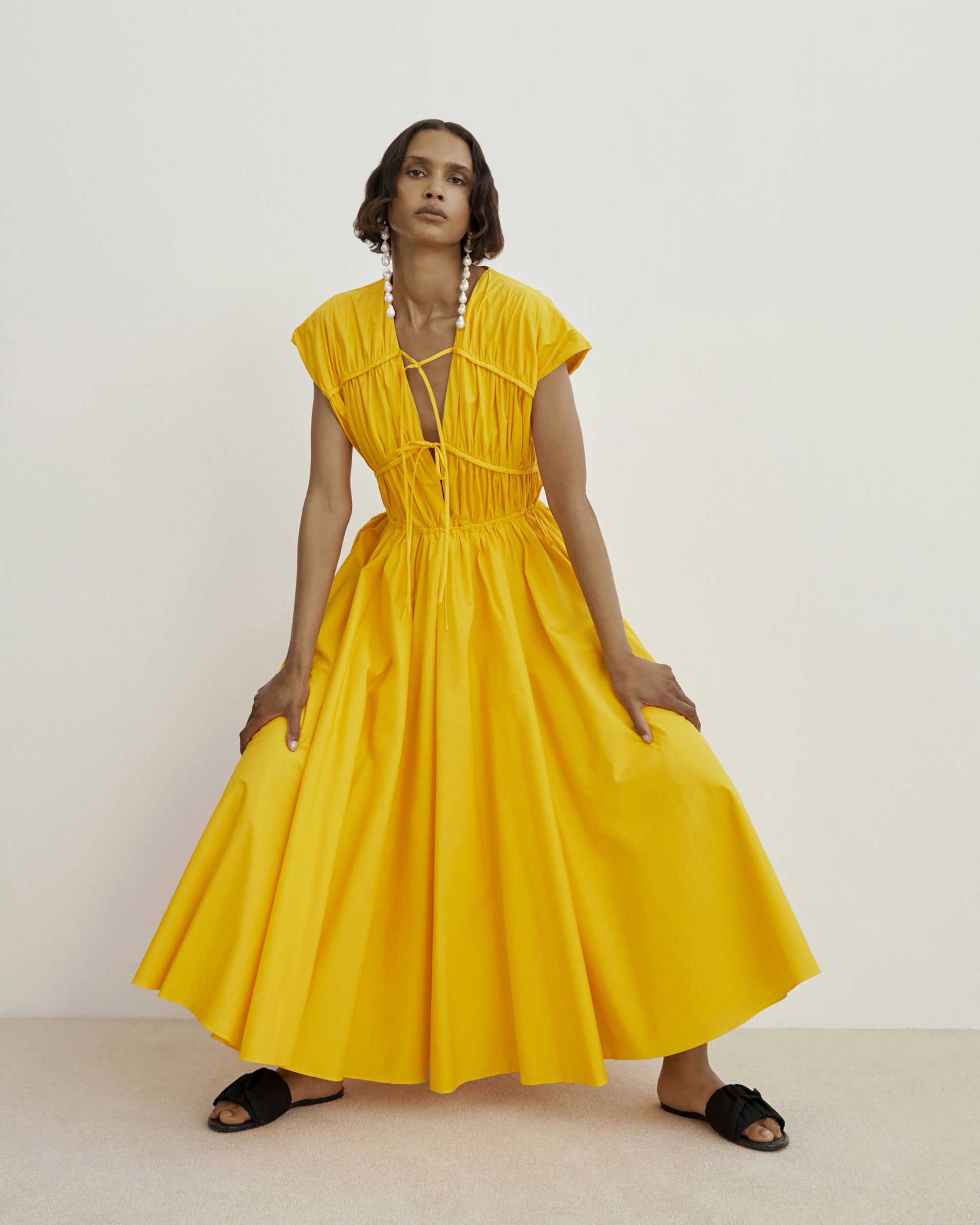 Ceres Gathered Cotton-Poplin Midi Dress