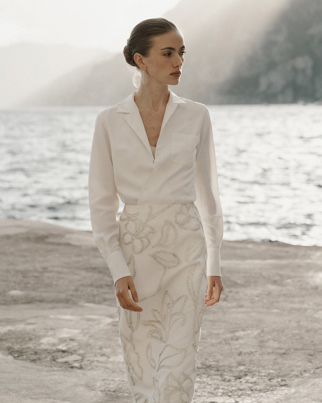 Embroidered Chiara Skirt Cotton Silk Cashmere