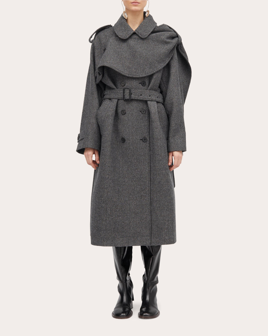 Cicely Draped Scarf-Detail Wool-Blend Trench Coat