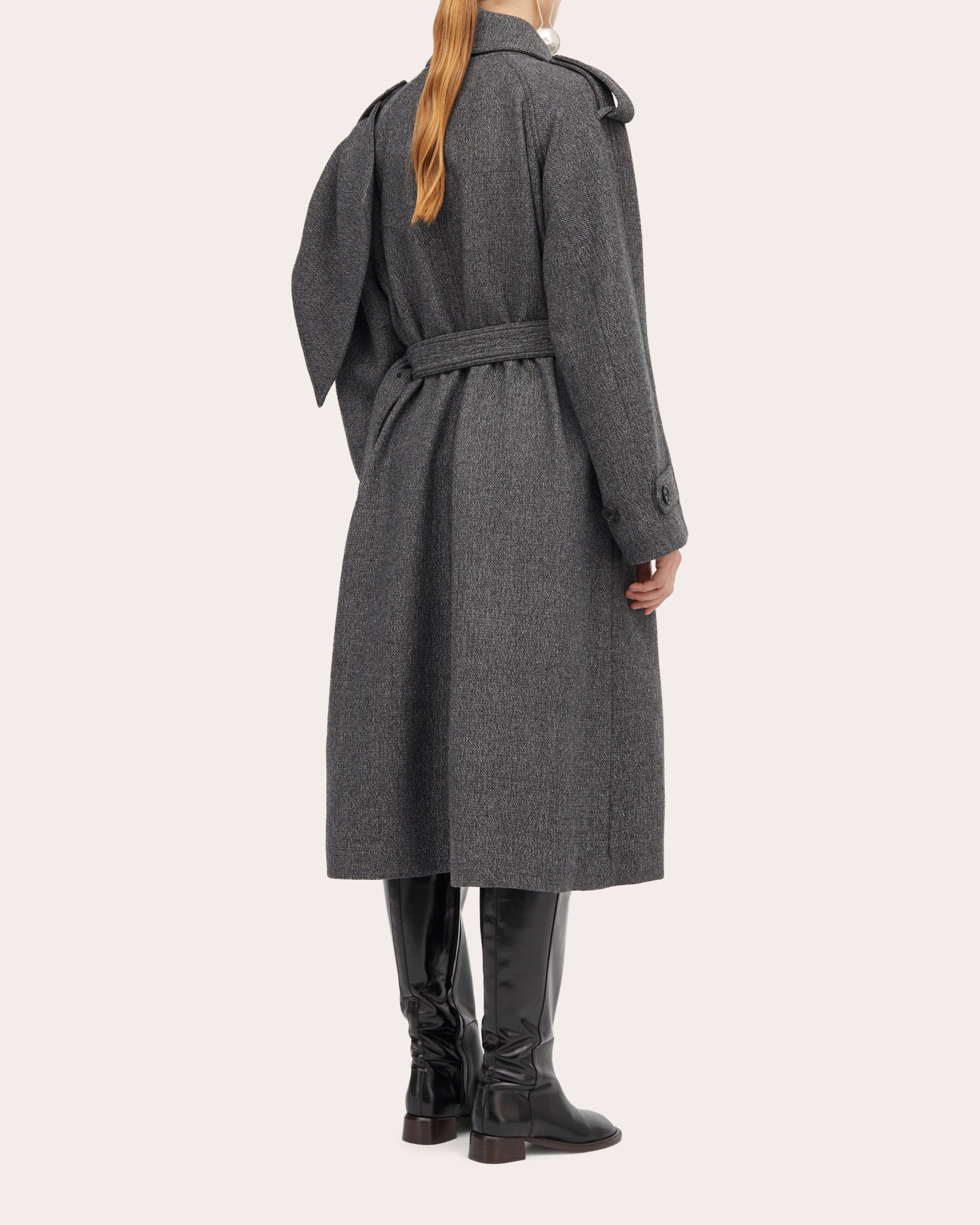 Cicely Draped Scarf-Detail Wool-Blend Trench Coat