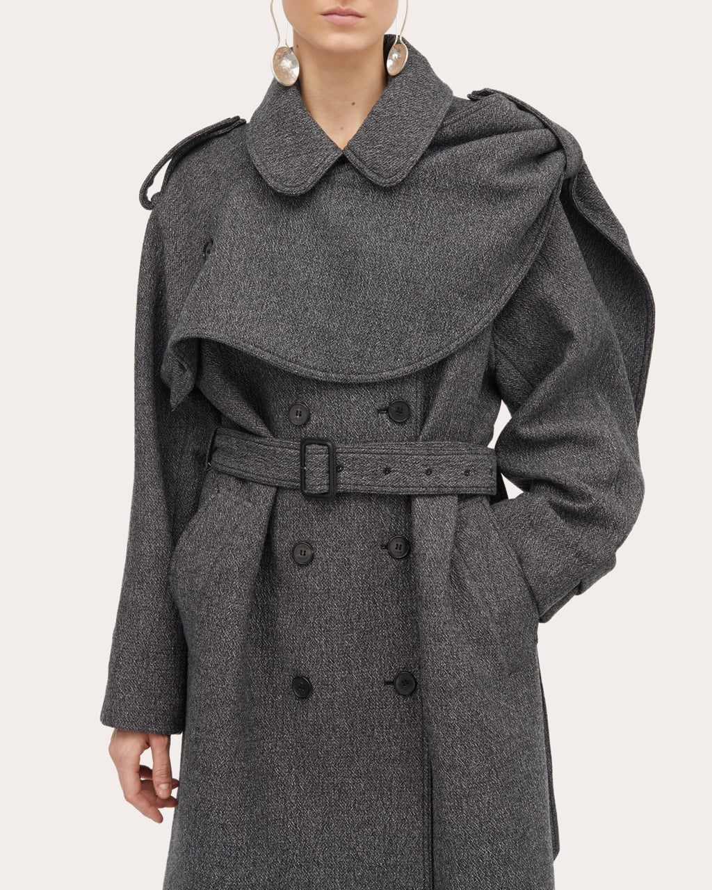 Cicely Draped Scarf-Detail Wool-Blend Trench Coat