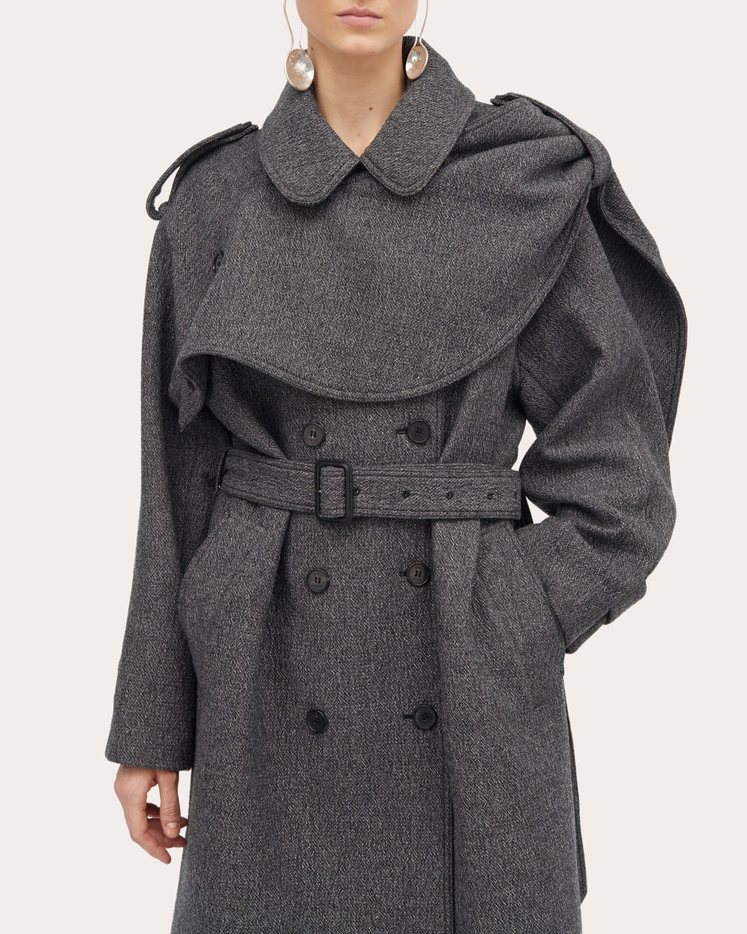 Cicely Draped Scarf-Detail Wool-Blend Trench Coat