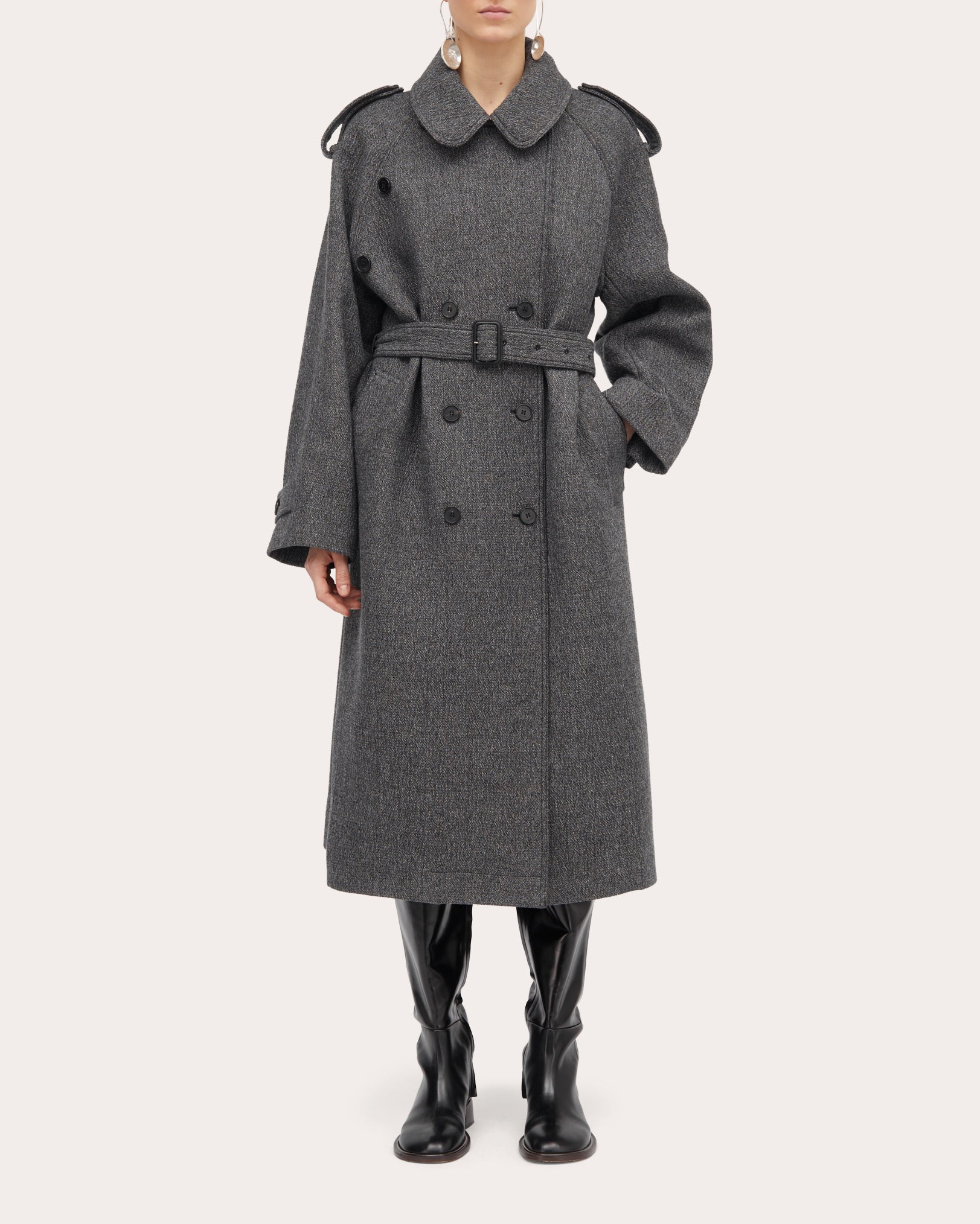 Cicely Draped Scarf-Detail Wool-Blend Trench Coat