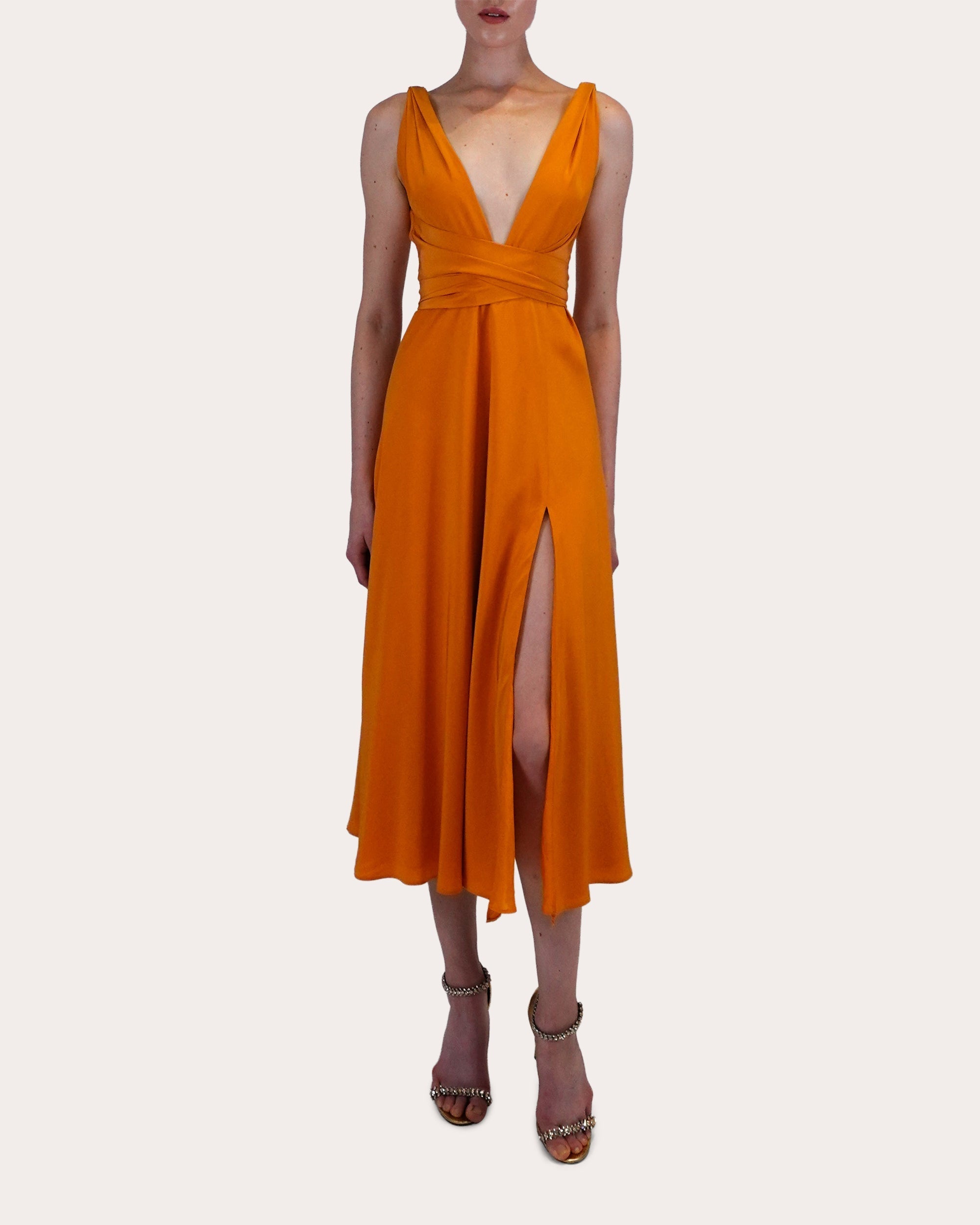 Cirrus Belted Silk-Charmeuse Midi Dress