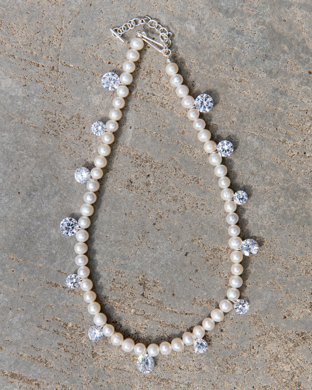 Sterling Silver Freshwater Pearl and Cubic Zirconia Necklace