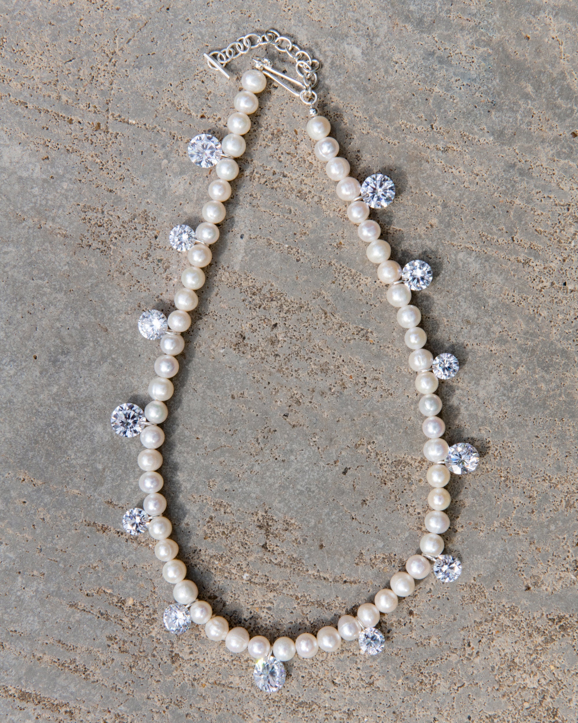 Sterling Silver Freshwater Pearl and Cubic Zirconia Necklace