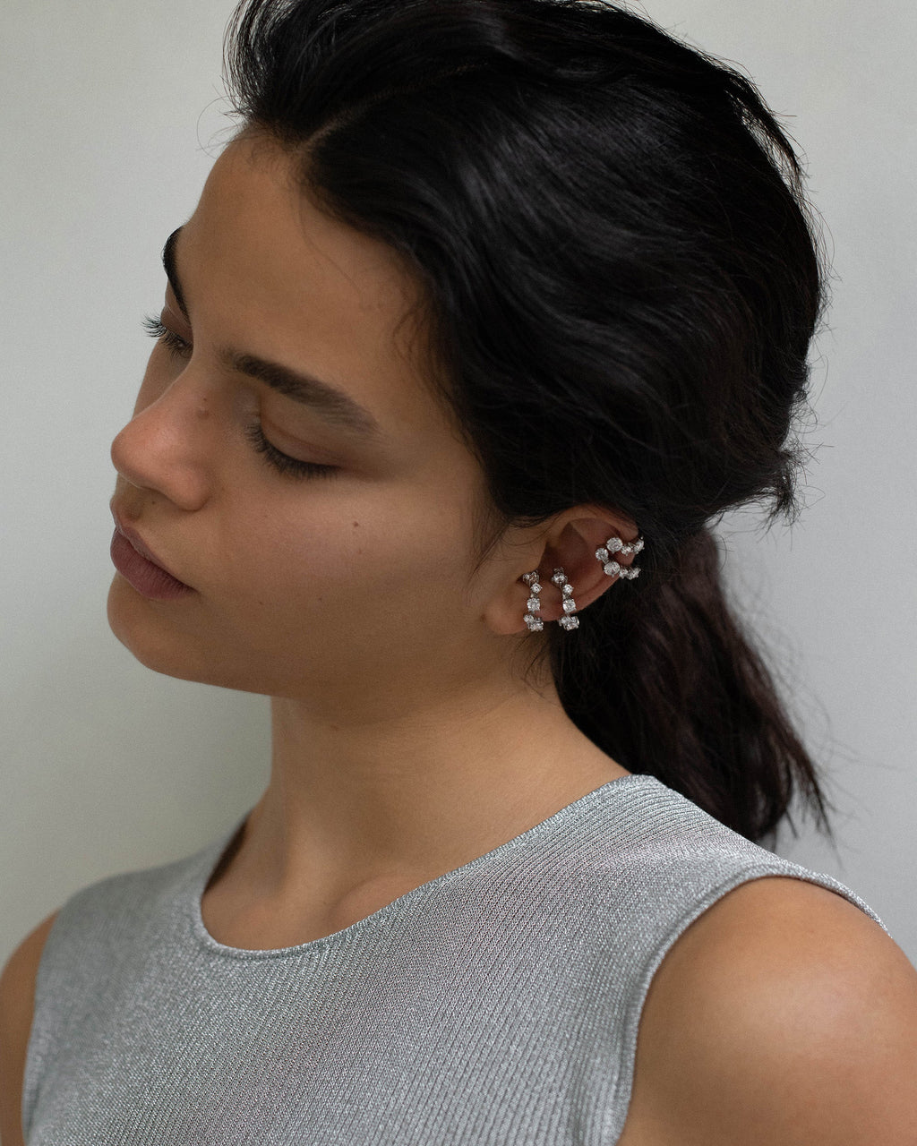 Sterling Silver and Cubic Zirconia Single Ear Cuff