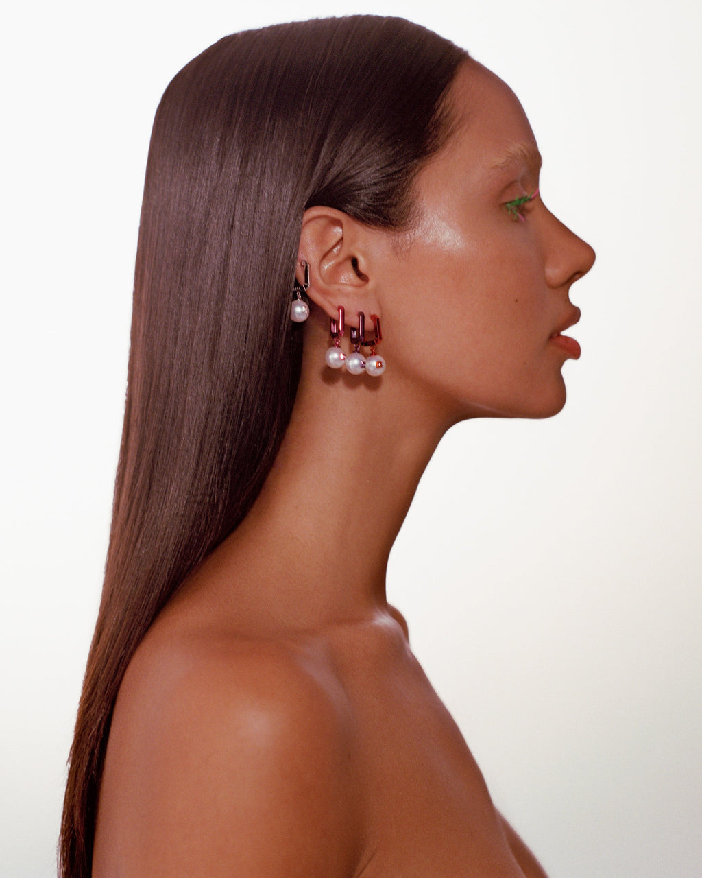 Mini Painted 18K Gold Pearl and Diamond Single Earring