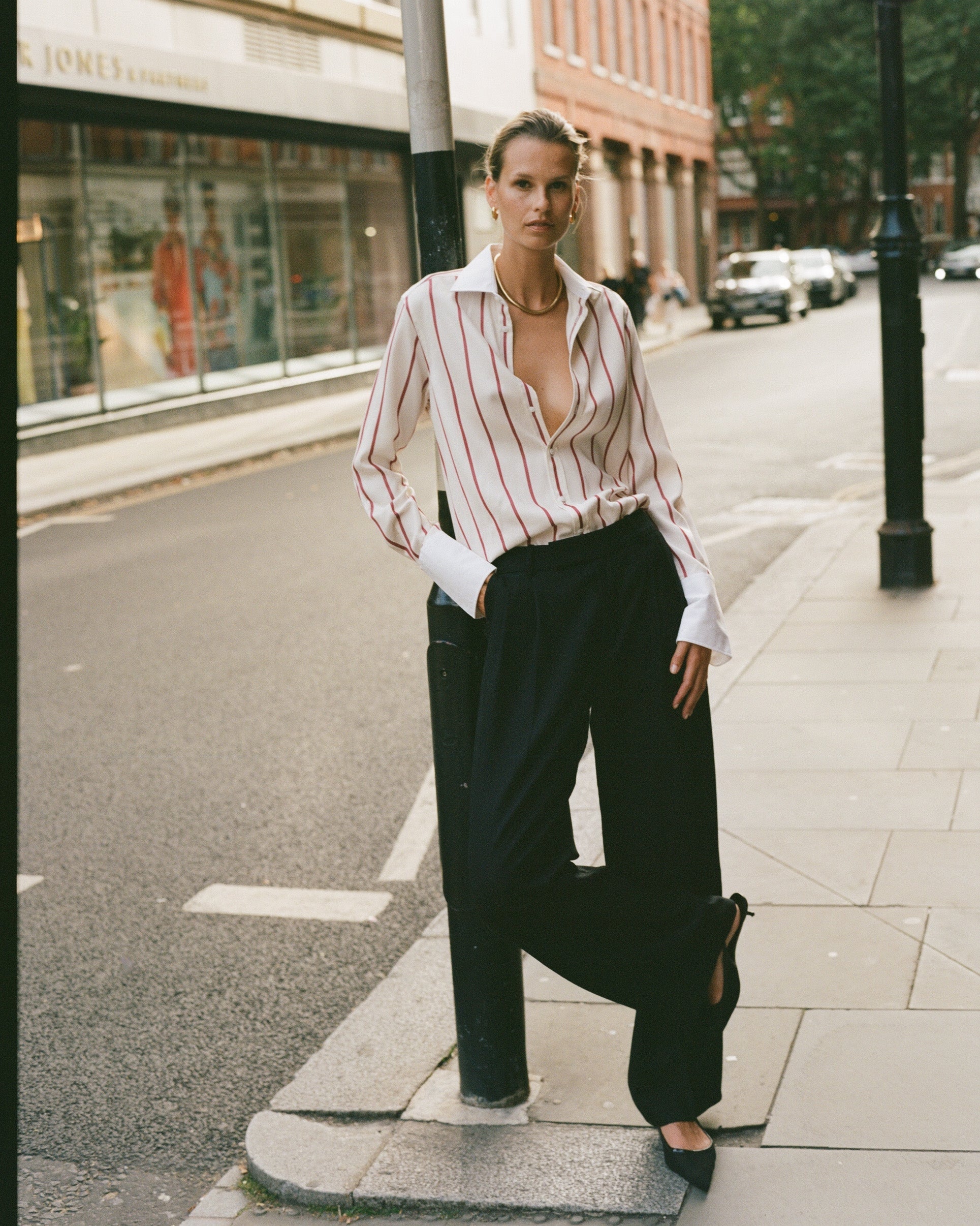 The Boyfriend Stripe Tencel™ Exaggerated-Cuff Button-Up Shirt