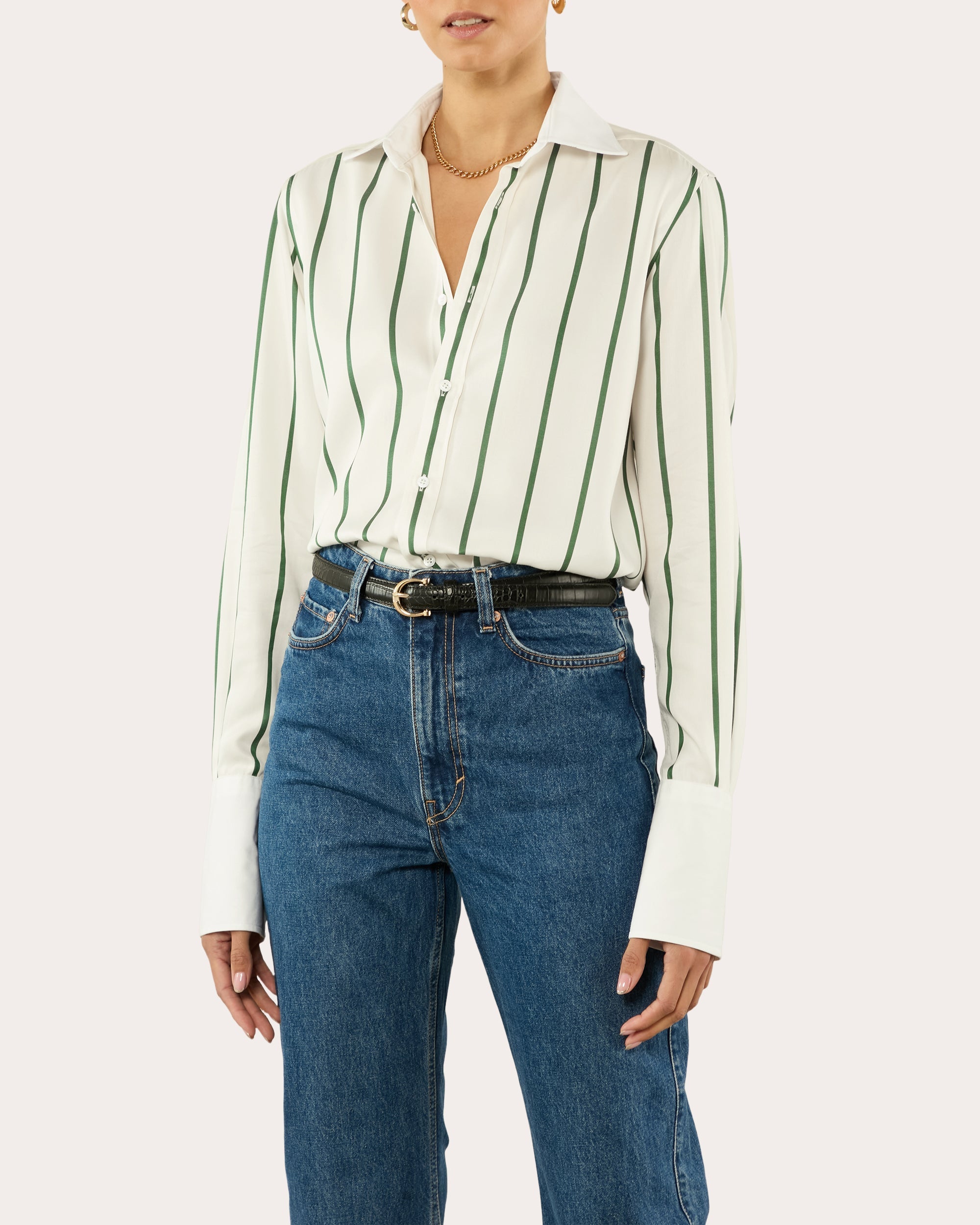 The Boyfriend Stripe Tencel™ Exaggerated-Cuff Button-Up Shirt