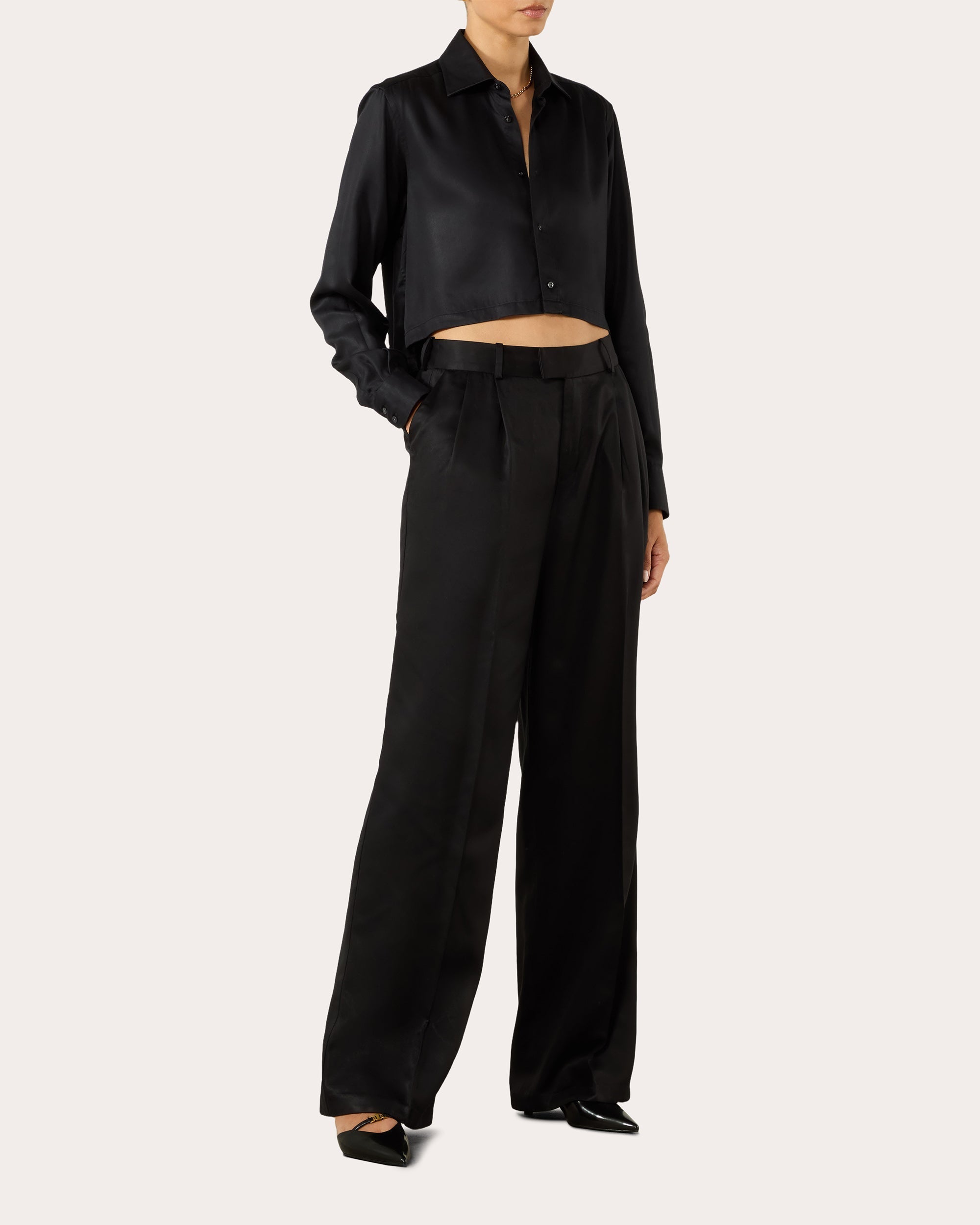 The Cropped Satin Button-Up Shirt