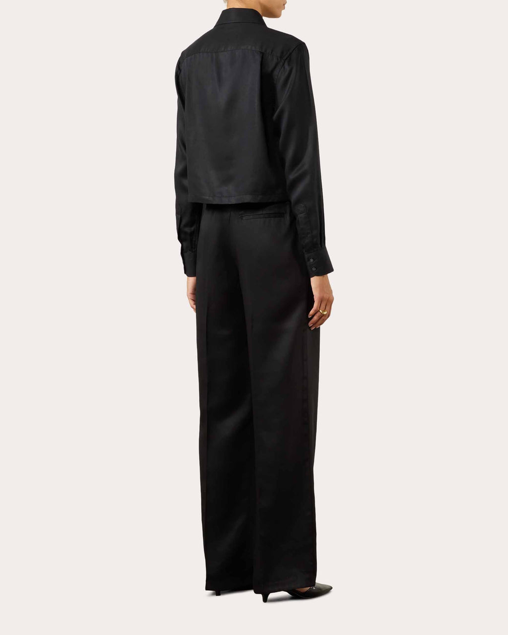 The Cropped Satin Button-Up Shirt