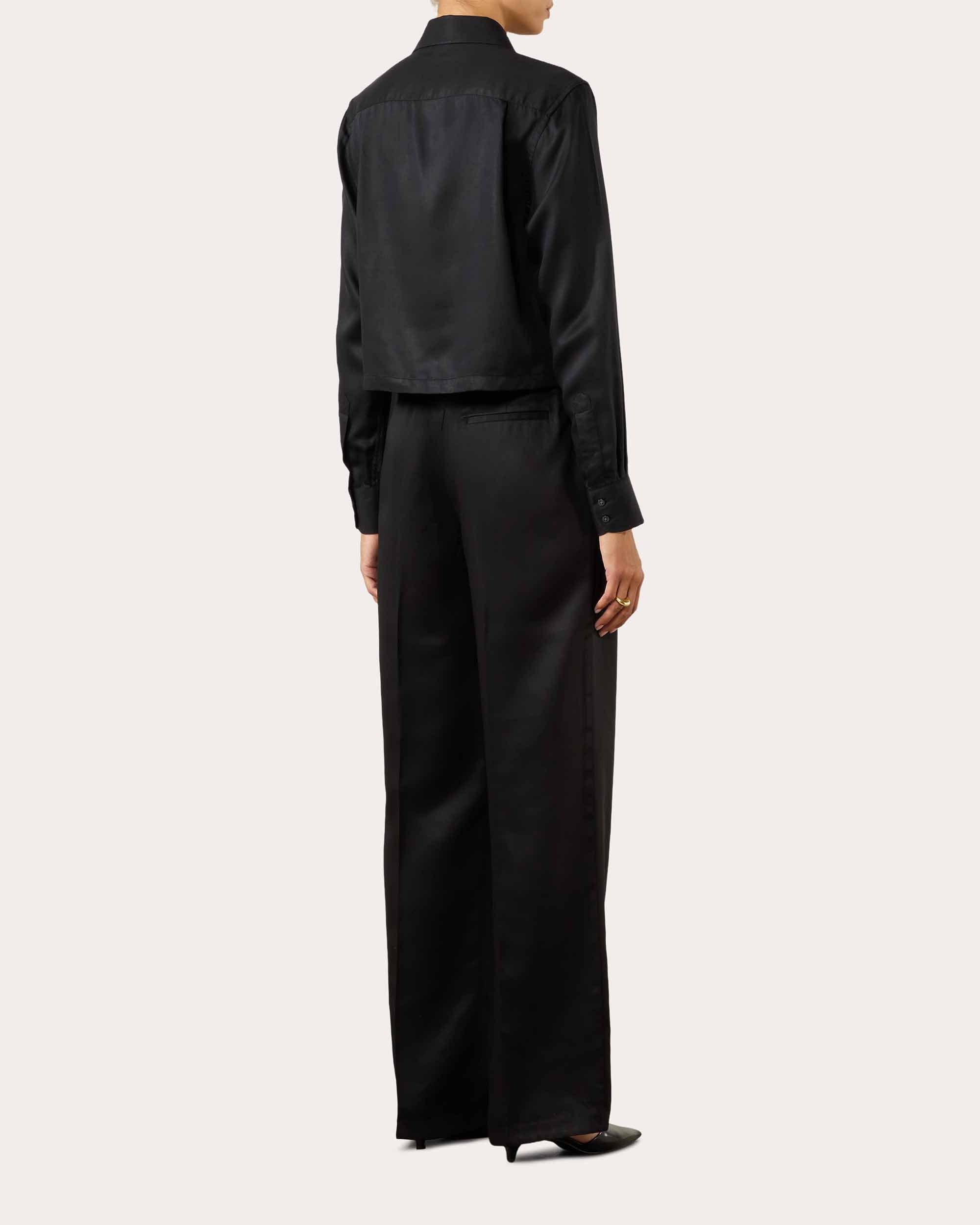 The Cropped Satin Button-Up Shirt