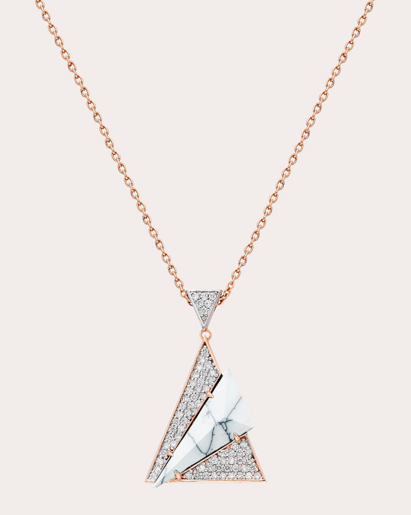 Aztec 18K Gold Agate and Diamond Pendant Necklace