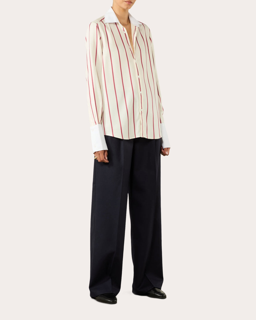 The Boyfriend Stripe Tencel™ Exaggerated-Cuff Button-Up Shirt