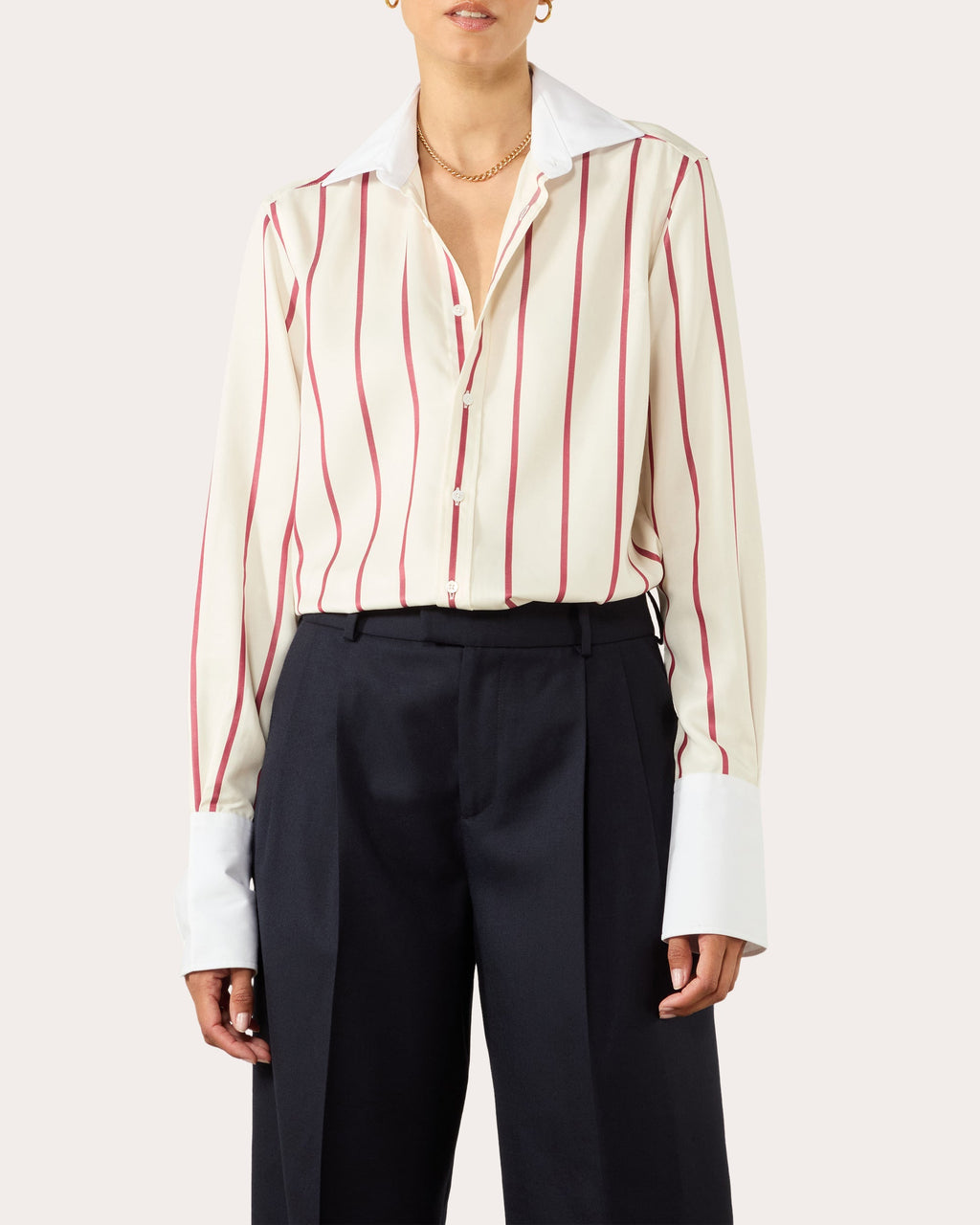 The Boyfriend Stripe Tencel™ Exaggerated-Cuff Button-Up Shirt