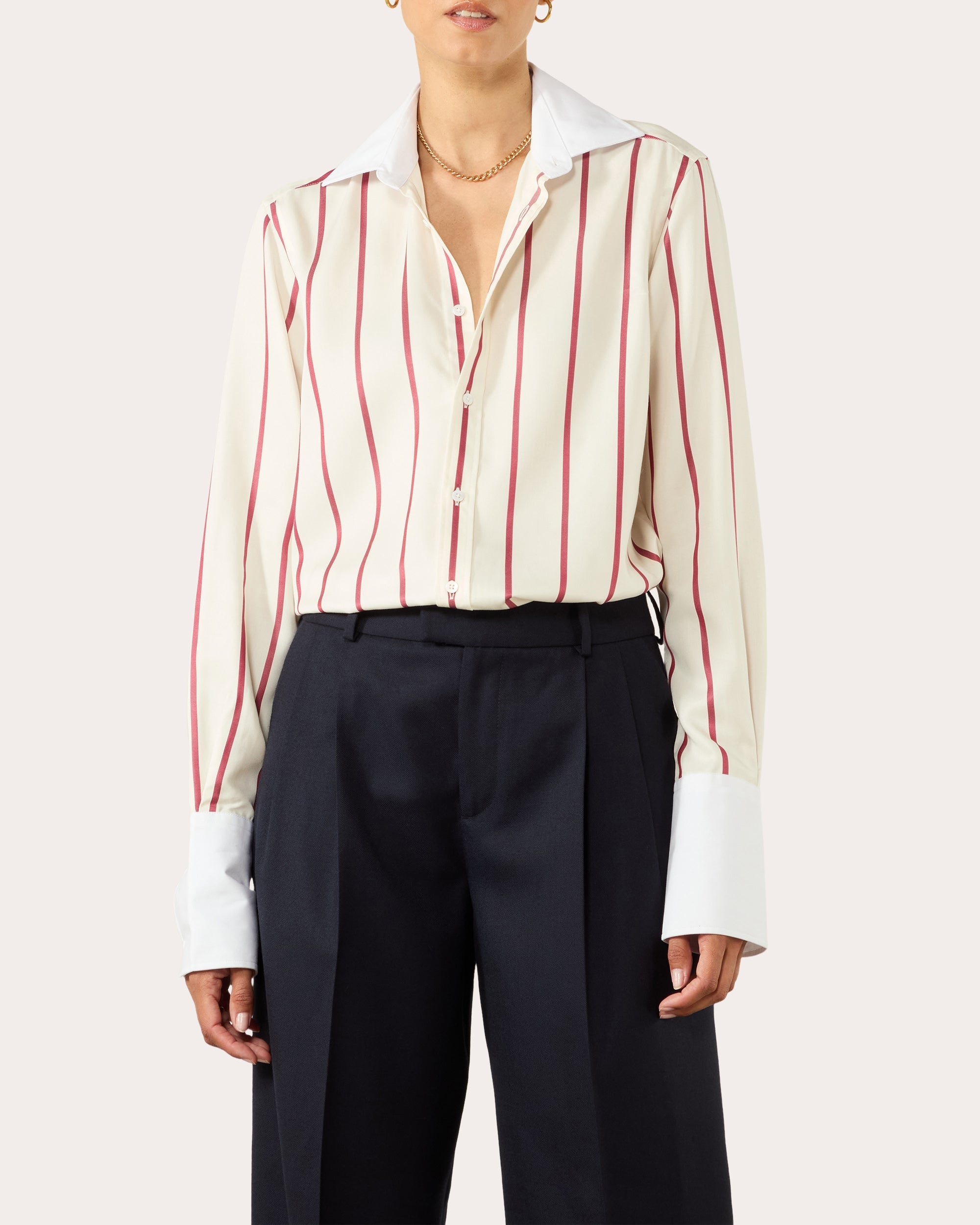 The Boyfriend Stripe Tencel™ Exaggerated-Cuff Button-Up Shirt