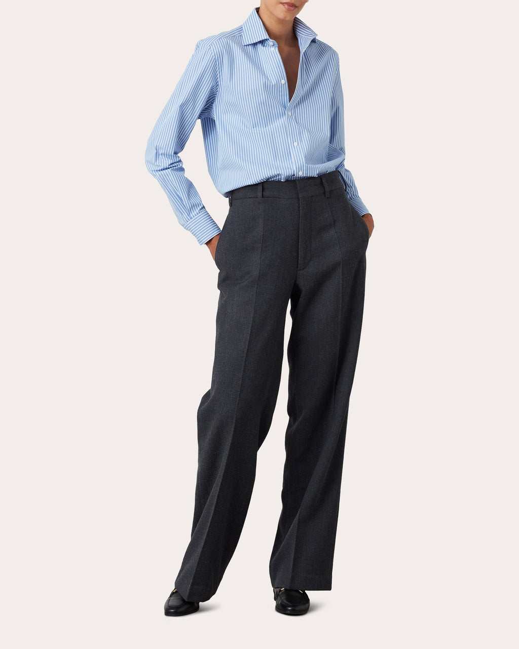 The Boyfriend Pinstripe Fine Cotton Poplin Button-Up Shirt