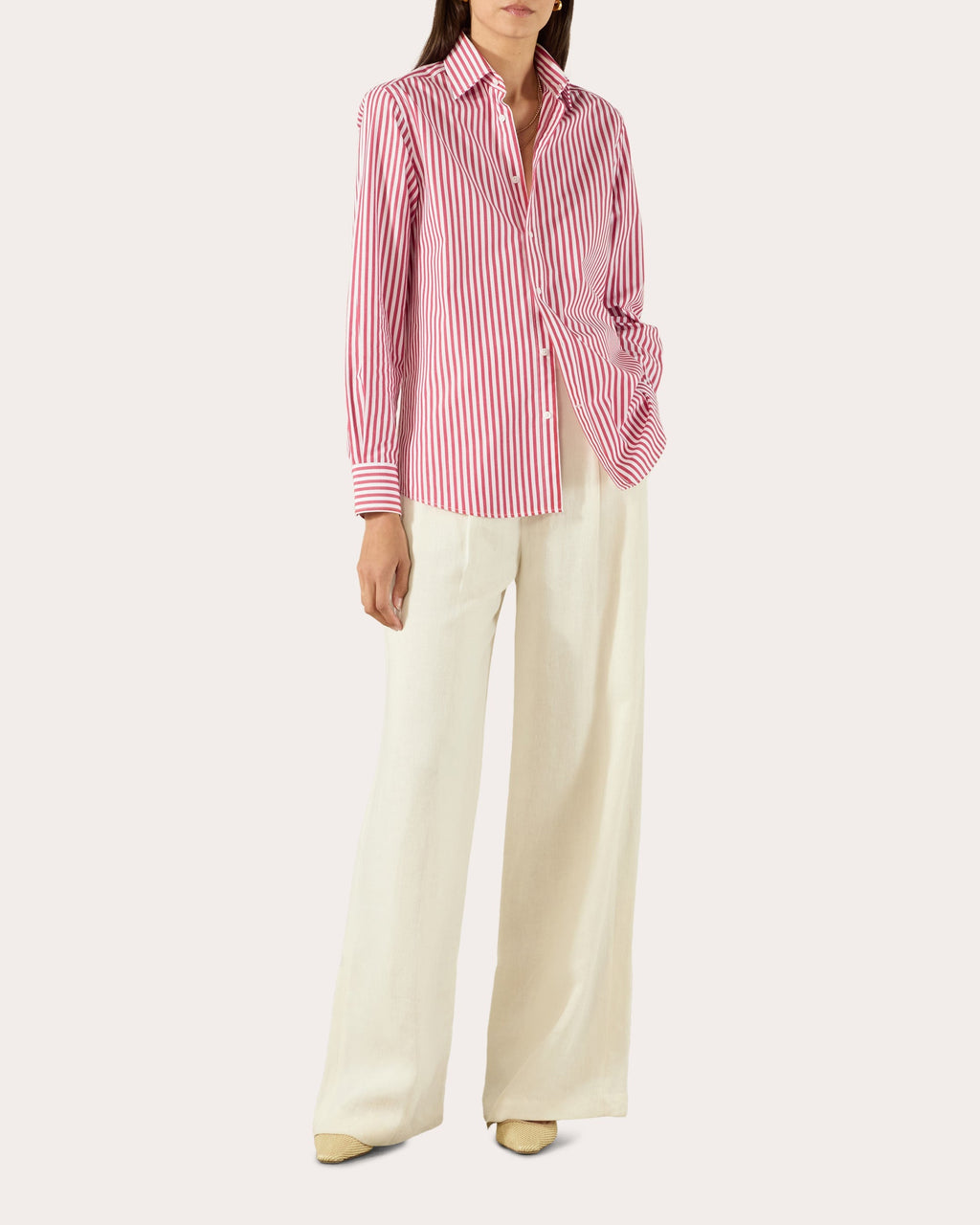 The Boyfriend Stripe Fine Cotton Poplin Button-Up Shirt