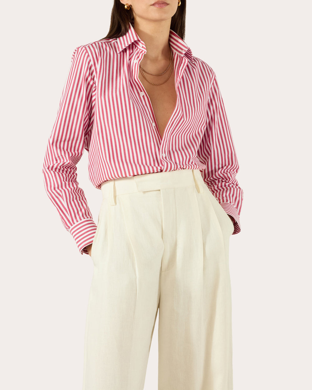 The Boyfriend Stripe Fine Cotton Poplin Button-Up Shirt