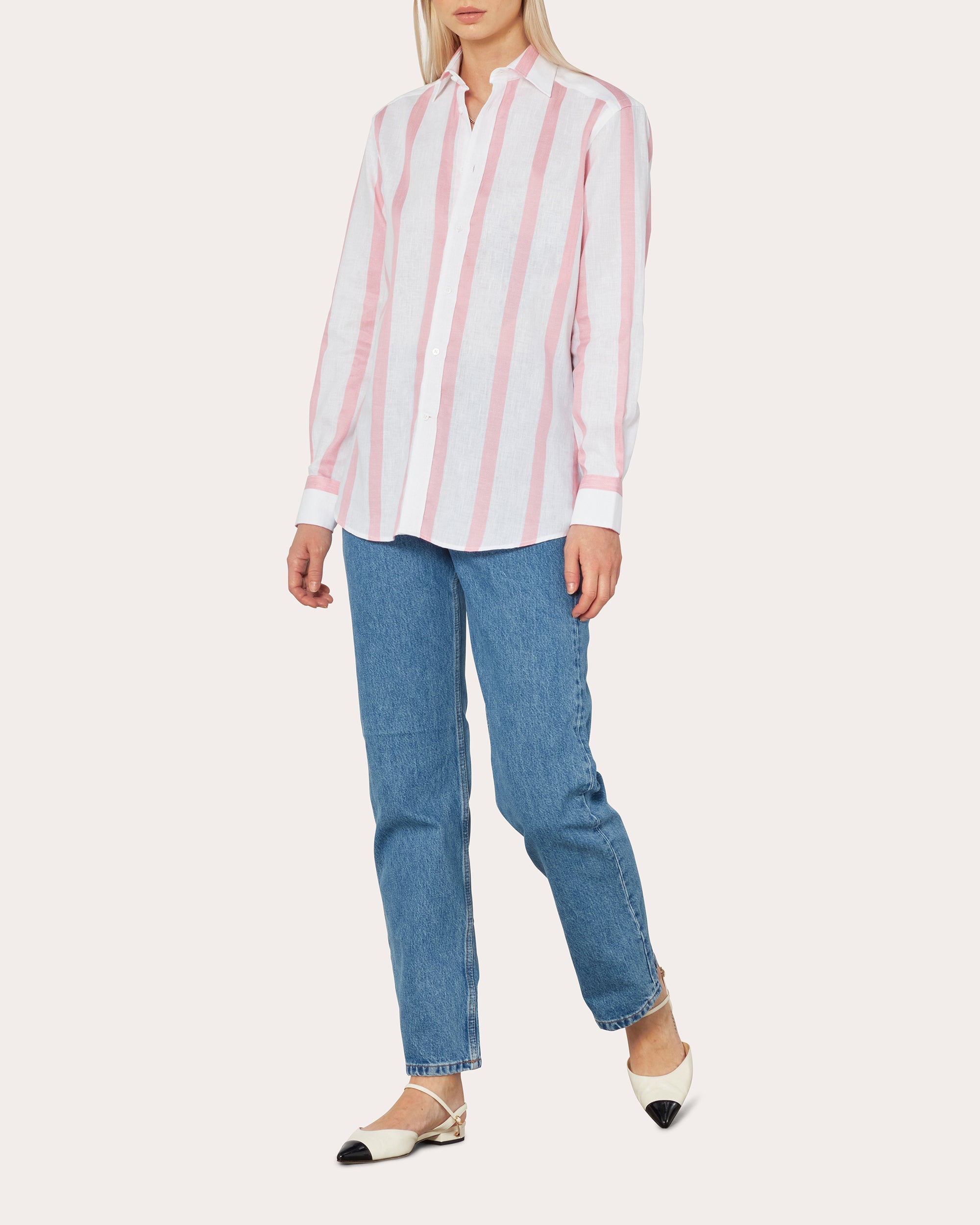 The Boyfriend Stripe Woven Linen-Cotton Button-Up