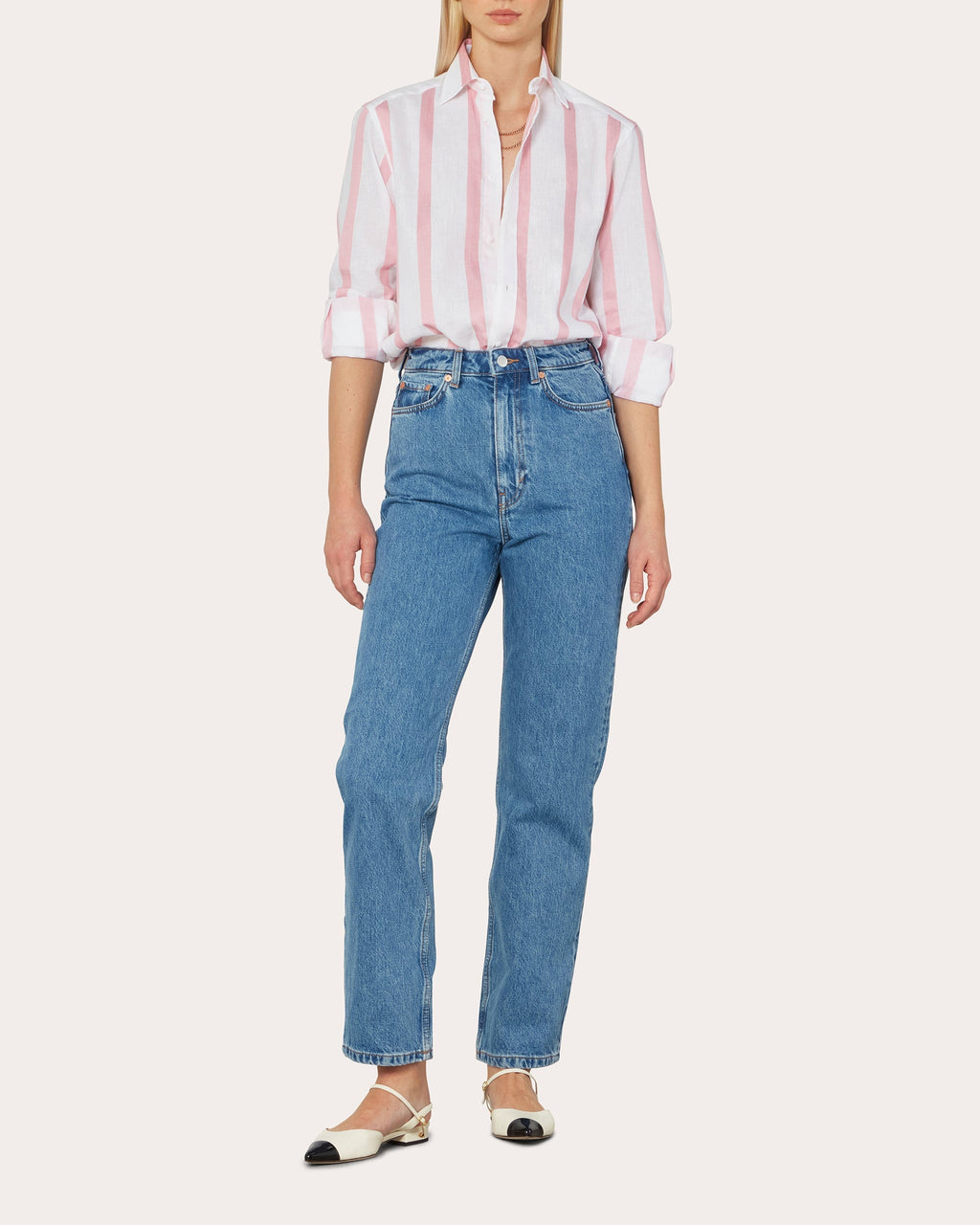 The Boyfriend Stripe Woven Linen-Cotton Button-Up