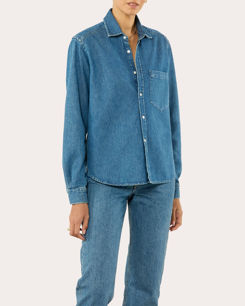 The Classic Cotton Denim Button-Up Shirt