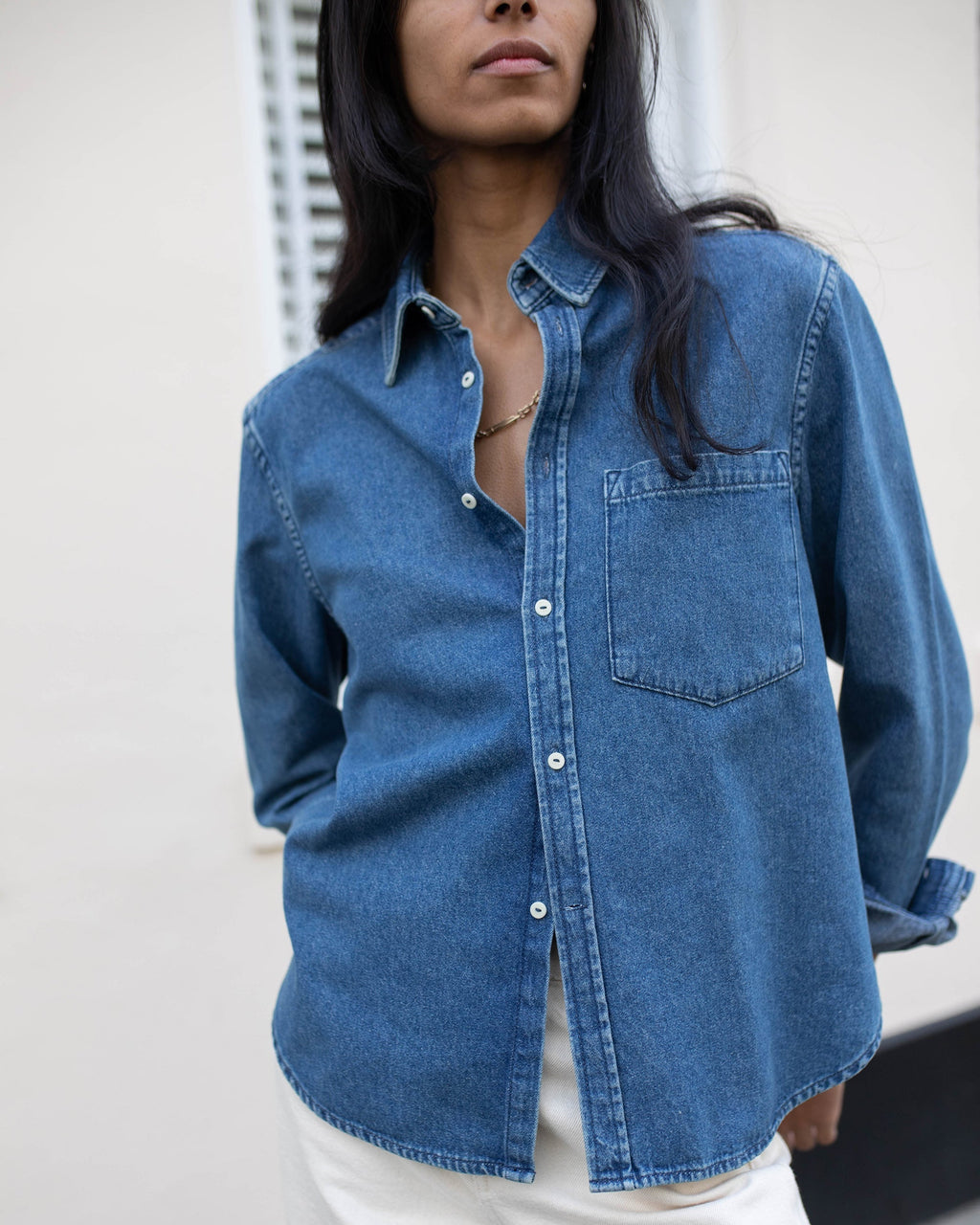 The Classic Cotton Denim Button-Up Shirt