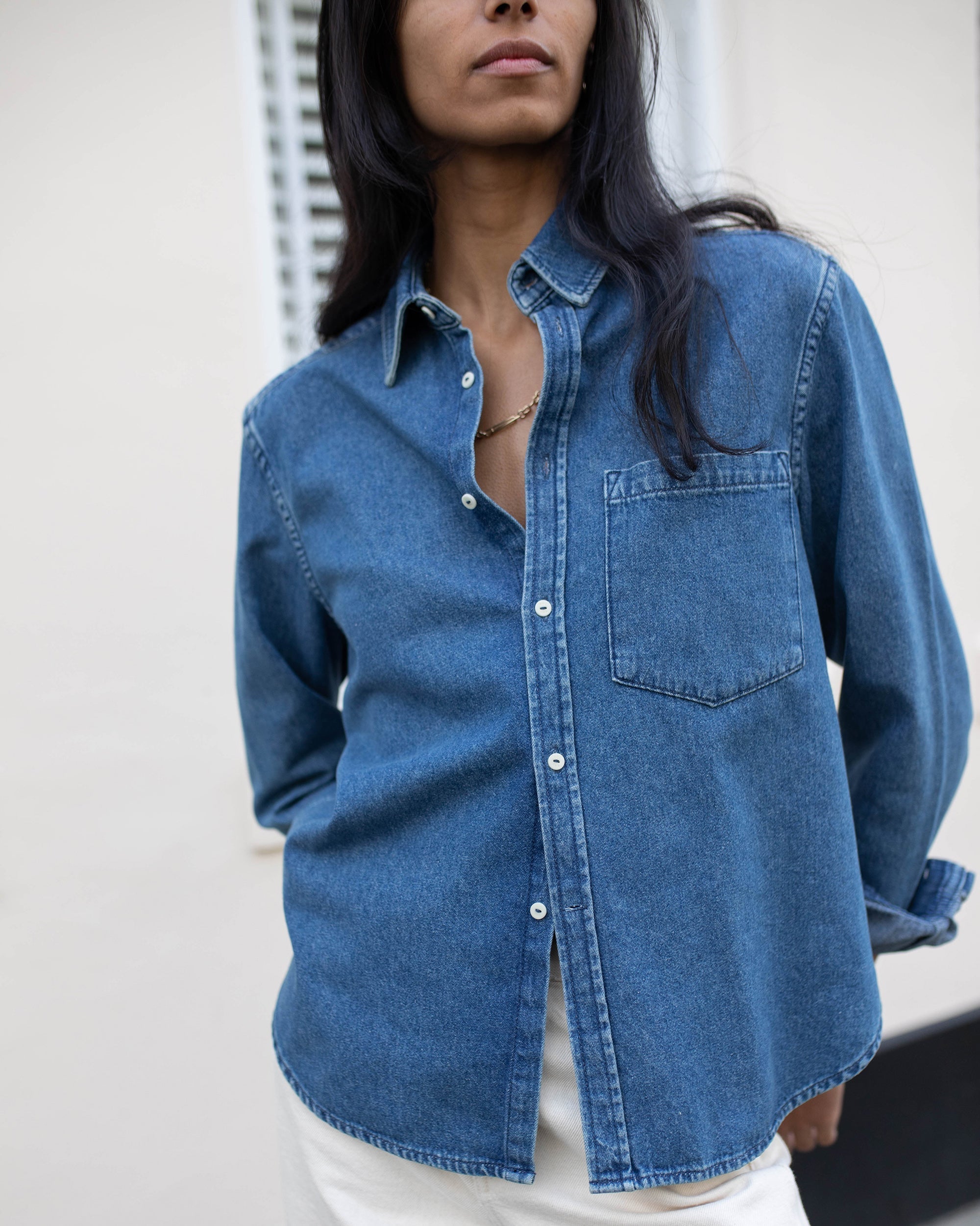 The Classic Cotton Denim Button-Up Shirt