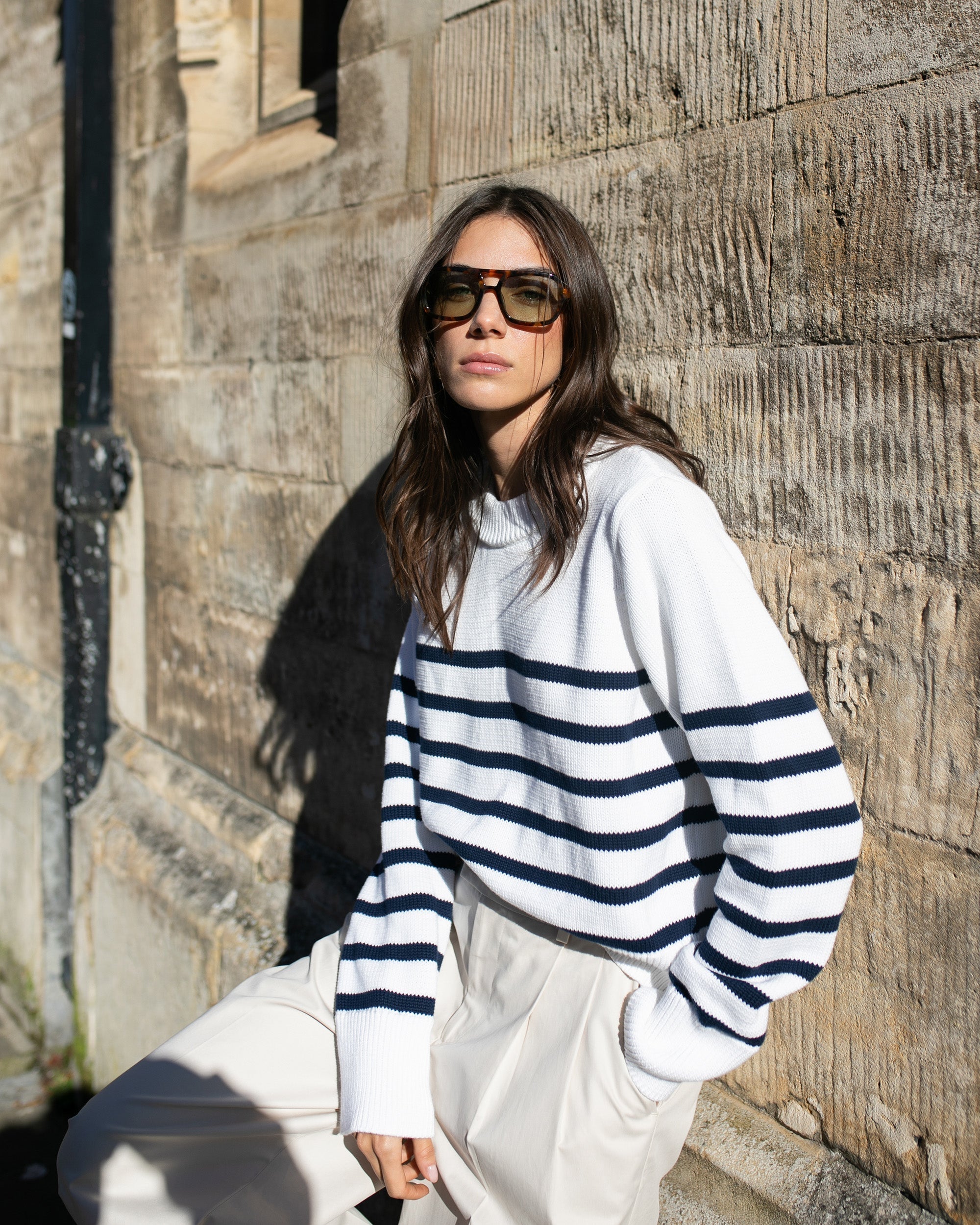 Devon Stripe Cotton Crewneck Sweater
