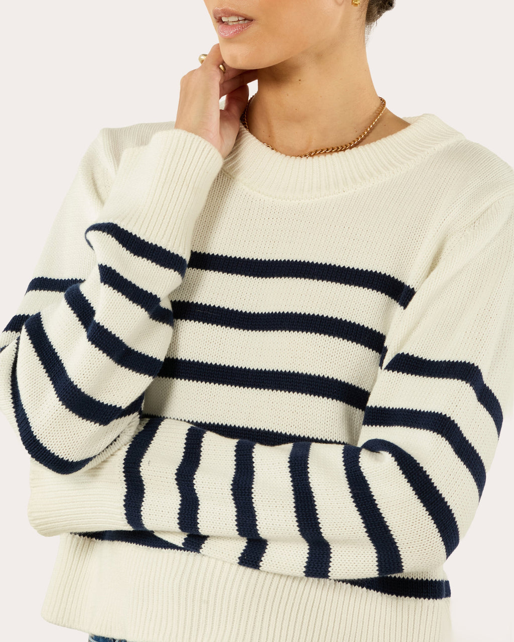 Devon Stripe Cotton Crewneck Sweater